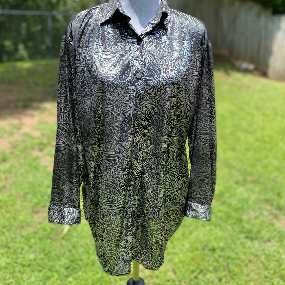 Vintage Cindy Collins Metalic Paisley print blouse